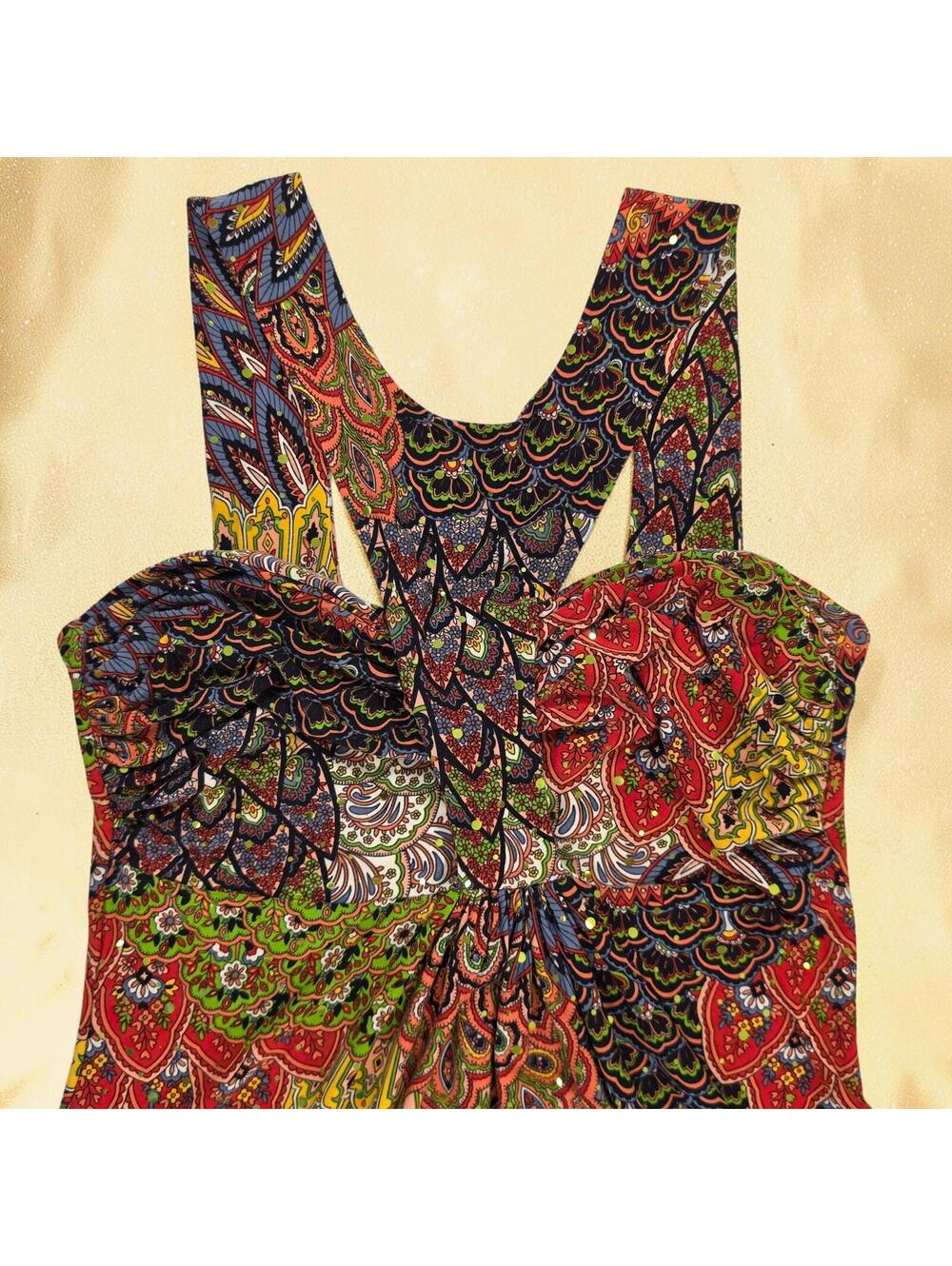 Y2K Unaluna Sequined Multicolor Paisley Tank Dress - VTG M/Actual XS/S - USA